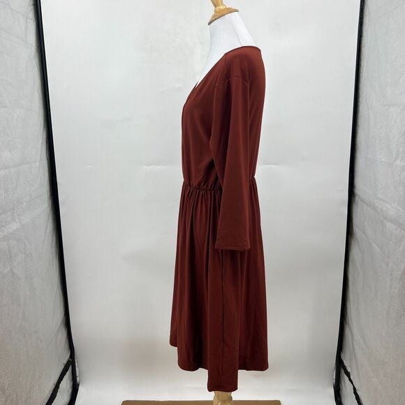 Zenana Surplice Dress Womens XL Extra Large Rust Red Quarter Sleeve Stretch - Picture 4 of 12